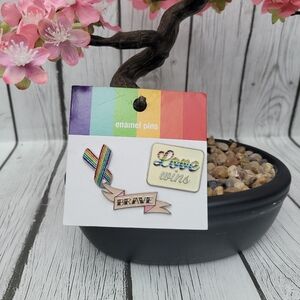 New Colorful 3 Enamel Pins Set Badge Lapel Pins Brave Love Wins